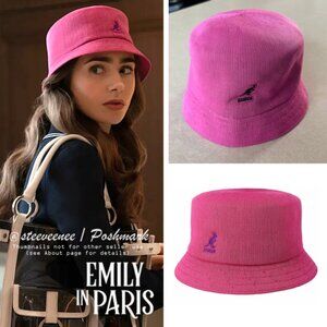 Kangol Blue Tropic Bin Azalea Bucket Hat ASO Emily Cooper in Emily in Paris